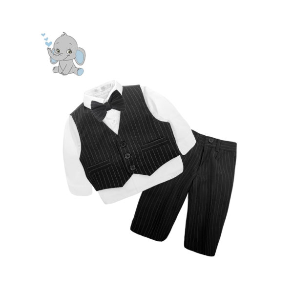 Baby Boys Black Pinstripe Formal 4pcs Suit 000-2Yrs