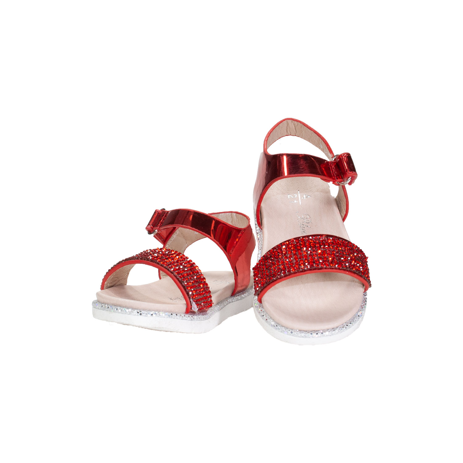 Girls Sparking Flat Open Toe Sandals Red 1-7Yrs | BLUESKYKIDSLAND