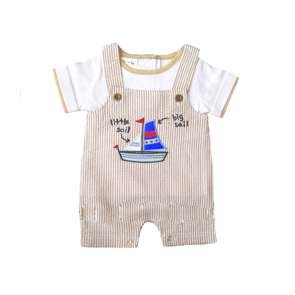 Boys Overalls 2PC White/Brown Pin Stripe QES601 | BLUESKYKIDSLAND