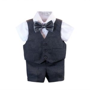 Boys 4pcs Shorts Suit Grey Vest & Shorts 000-6Yrs