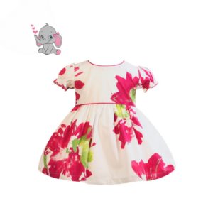 Baby Cotton Dress Hot Pink Flower Pattern