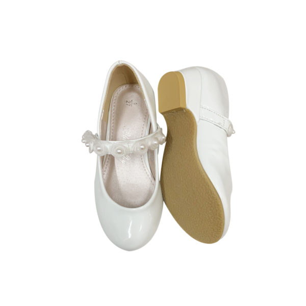 Girls Low Heel Formal Flower Girl Shoes White 4-10Yrs