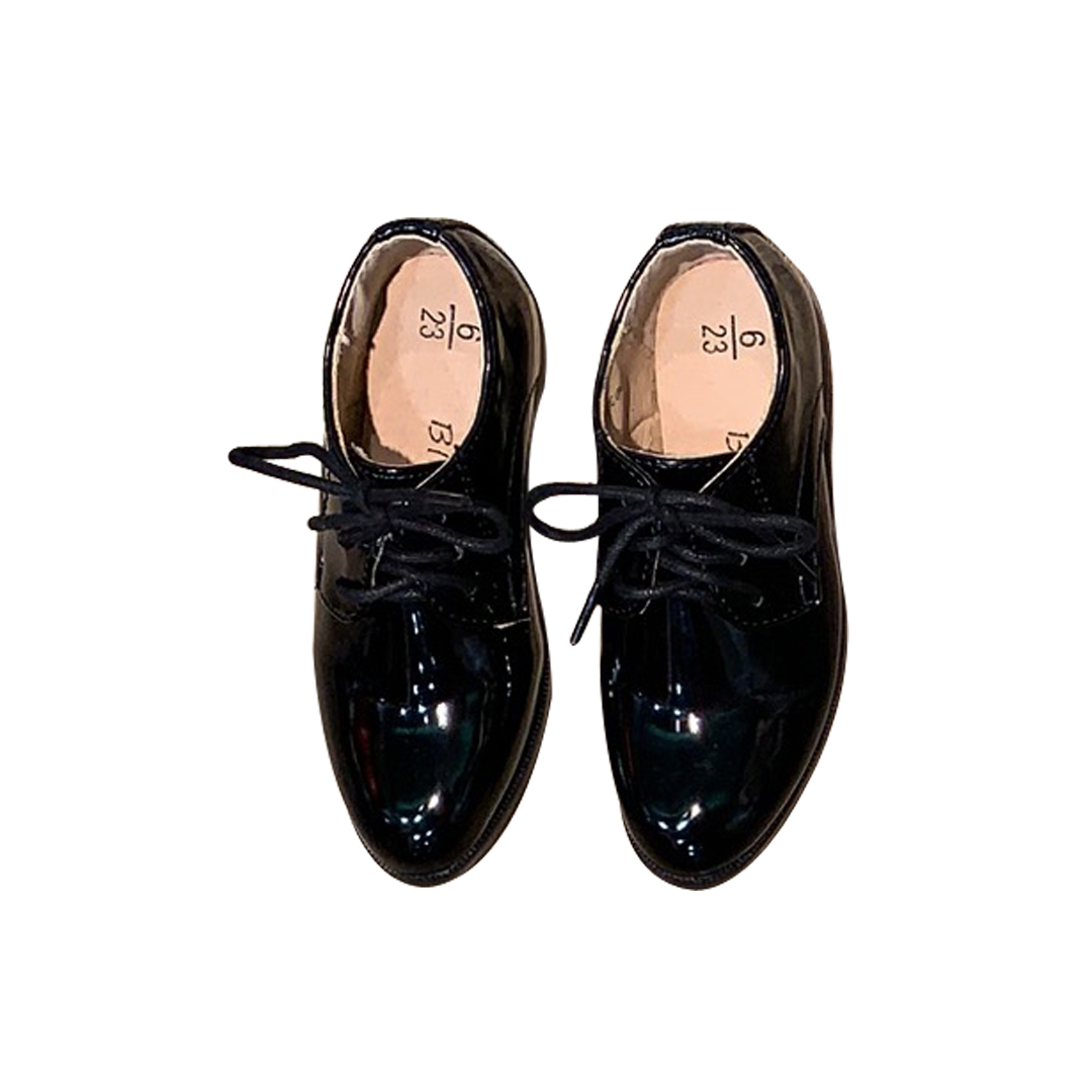 Boys Formal Glossy Black Lace Up Shoes 2-12Yrs | BLUESKYKIDSLAND