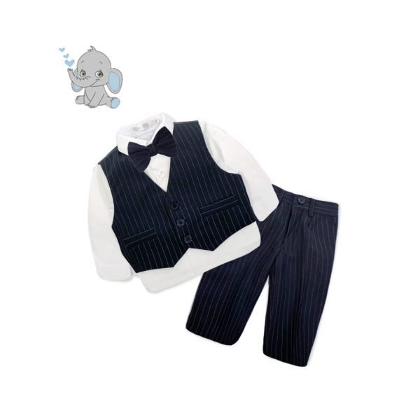 Baby Boys Navy Pinstripe Formal 4pcs Suit 000-2Yrs