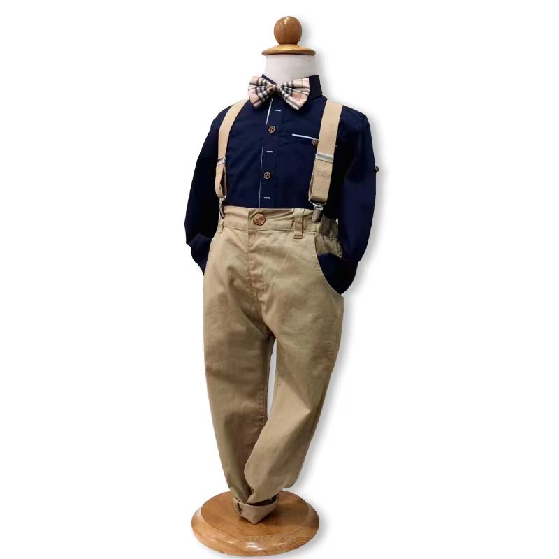Khaki Longsleeves Boys Suspender Pants Set w/ Hat – Little N Kute