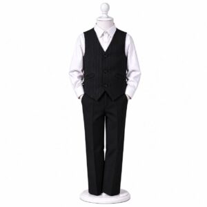 01C Boys 3pcs Vest Pants Shirt Formal Suit Pinstripes Black Vest Plain Black Pants 3M-6Yr
