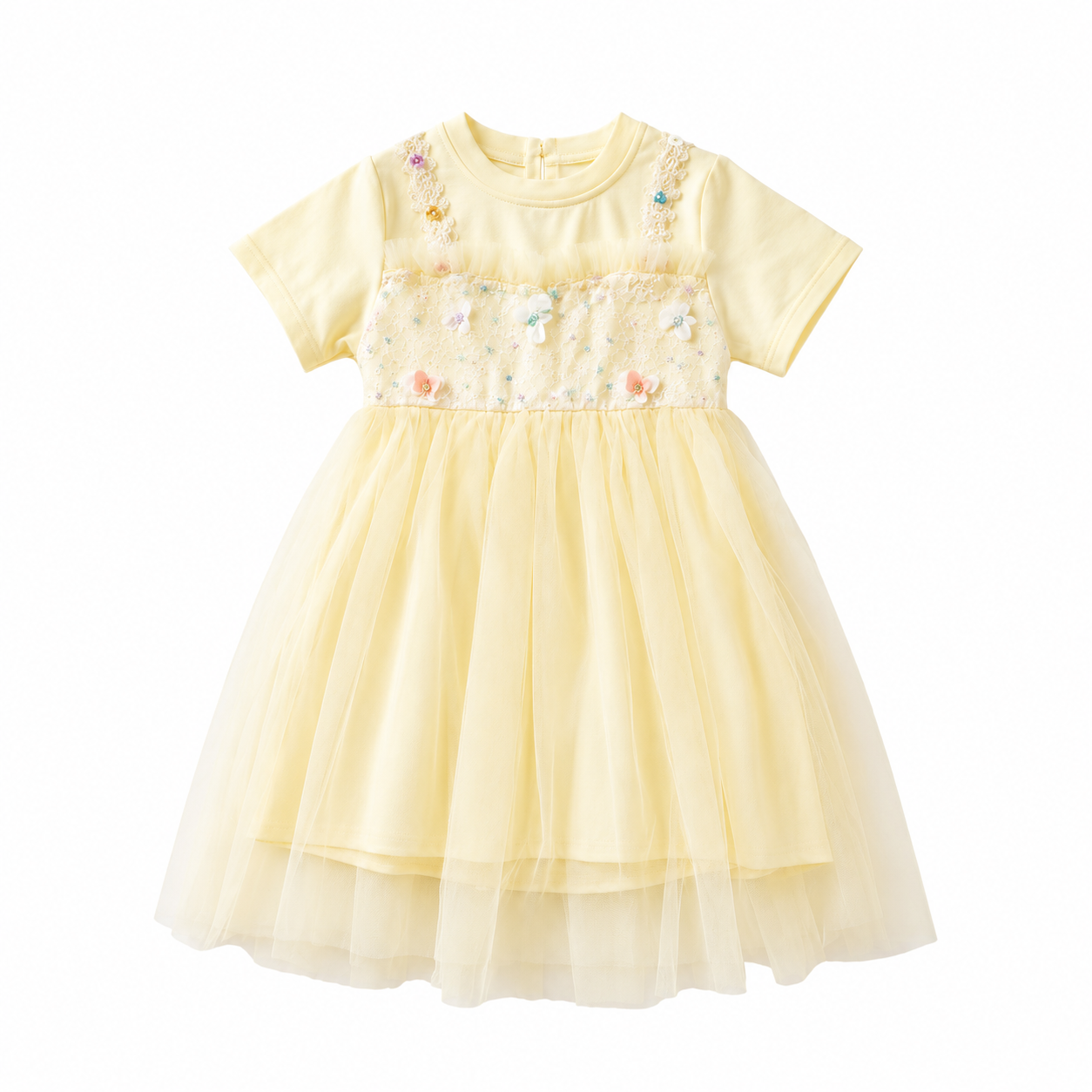 Pale Yellow Floral Tulle Party Dress