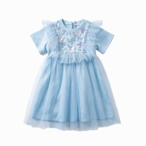 Blue Cotton Floral Ruffle Dress Size 4-12Yrs