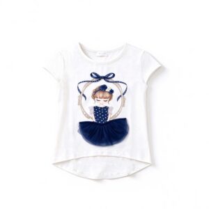 Ballerina Print Cotton T-Shirt Navy 3-10Yrs