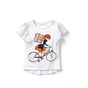 Bicycle Print T-Shirt with Ruffle Sleeves White Size 3 Only
